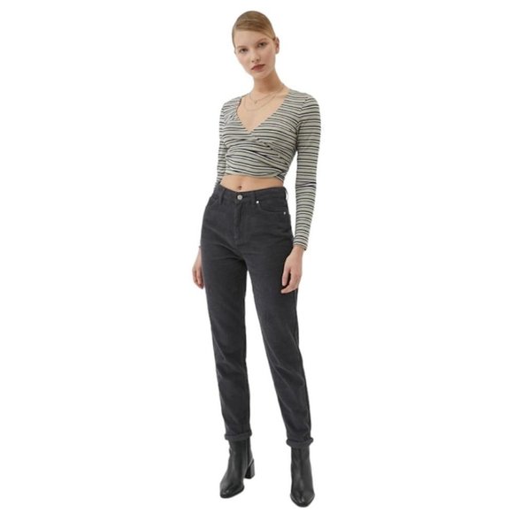 BDG Urban Outfitters Corduroy Pants Size 24 Charcoal Grey High-Rise Mom  Tapered - Picture 1 of 12